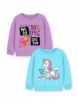 Trampoline - Girls Fleece Text And Unicorn Sweatshirt - Purple Sky Blue (Pack of 2)