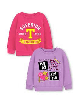 Trampoline - Girls Fleece Full Sleeves Text Printed Sweatshirt - Pink Purple (Pack of 2)