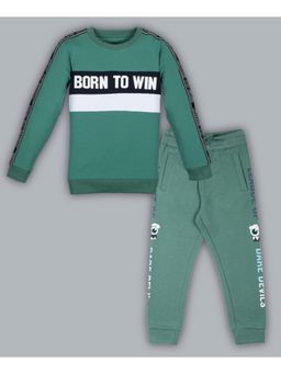 PLUM TREE - Boys Round Neck Pullover Sweatshirt And Printed Jogger - Green