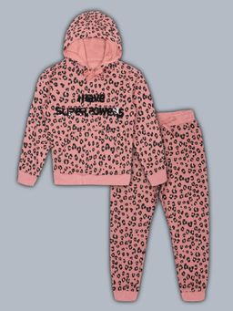 PLUM TREE - Girls Hoodie Sweatshirt And Printed Jogger - Pink