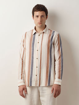 Selected - Beige Striped Linen Full Sleeves Shirt