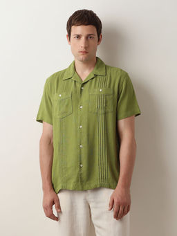 Selected - Green Cuban Collar Short Sleeves Shirt