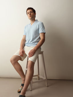 Selected - Blue Waffled Short Sleeves Polo Tshirt
