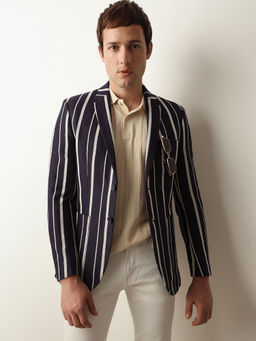 Selected - Navy Blue Striped Casual Blazer