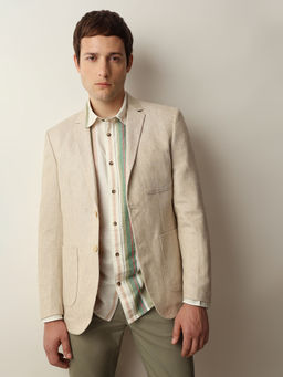 Selected - Beige Textured Linen Casual Blazer