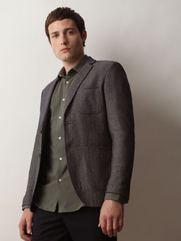 Selected - Grey Textured Linen Casual Blazer