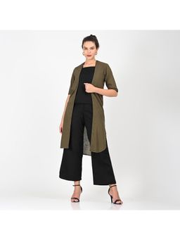 Saltpetre - Women Olive With Black Overlay with Top and Pant (Set of 3)