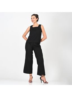 Saltpetre - Women Solid Black Sleeveless Top With Wide Leg Trouser (Set of 2)