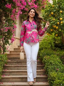 Uptownie - Printed Cotton Shirt - Pink