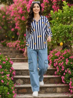 Uptownie - Women's Printed Stripes Cotton Shirt