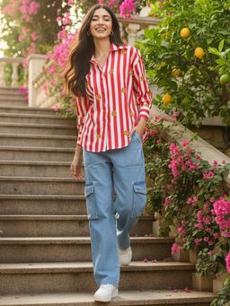 Uptownie - Women's Printed Stripes Cotton Shirt