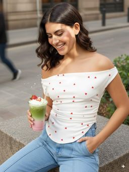 Uptownie - Stretchable Off Shoulder Sleeveless Top - White