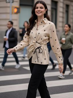 Uptownie - Women Beige Embroidered Shirt