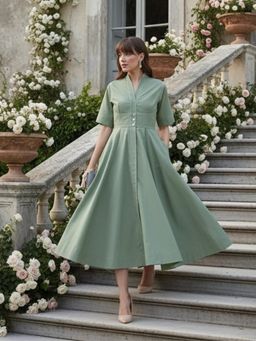 Uptownie - Green Cotton Solid Dress