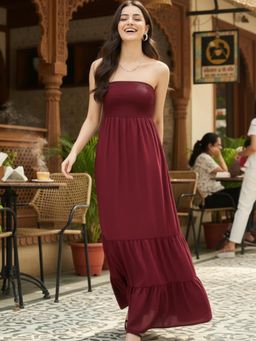 Uptownie - Maroon Smocked Maxi Dress