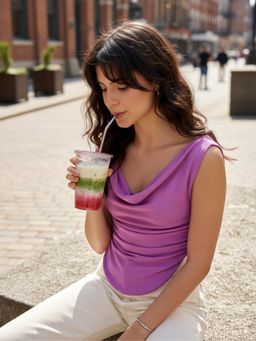 Uptownie - Purple Printed Cotton Stretchable Draped Top