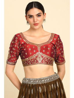 Soch - Red Embroidered Stitched Blouse with Sequins Work