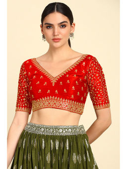 Soch - Red Embroidered Stitched Blouse with Zari