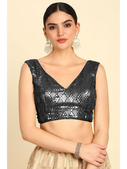 Soch - Black Georgette Stitched Blouse & Unstitched Sleeves with Sequins Work (Set of 2)