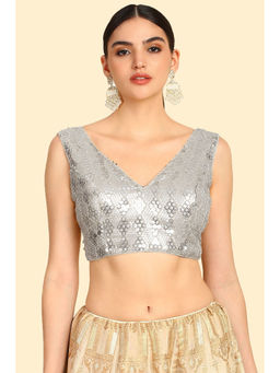 Soch - Silver Georgette Stitched Blouse & Unstitched Sleeves with Sequins Work (Set of 2)