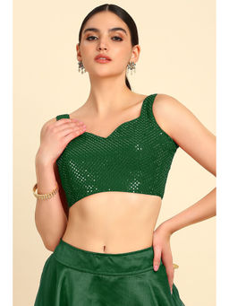 Soch - Green Georgette Stitched Blouse & Unstitched Sleeves with Sequins Work (Set of 2)