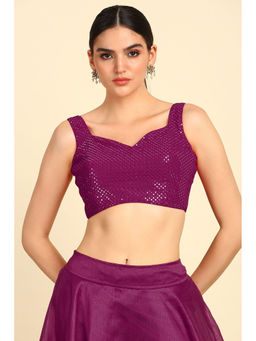 Soch - Wine Georgette Stitched Blouse & Unstitched Sleeves with Sequins Work (Set of 2)