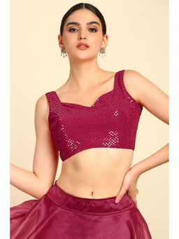 Soch - Fuchsia Georgette Stitched Blouse & Unstitched Sleeves with Sequins Work (Set of 2)