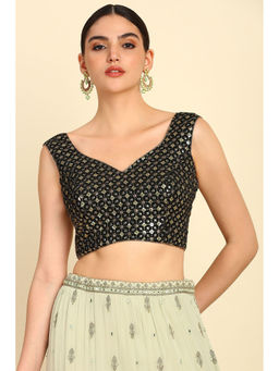 Soch - Black Georgette Stitched Blouse & Unstitched Sleeves with Sequins Work (Set of 2)