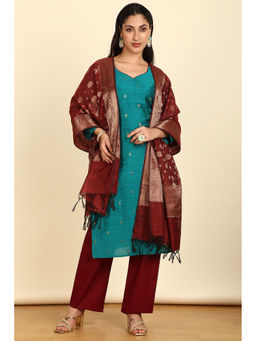 Soch - Teal Zari Woven Unstitched Top with Bottom & Dupatta (Set of 3)