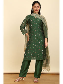 Soch - Green Chanderi Woven Design Unstitched Top with Bottom & Dupatta (Set of 3)