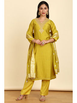 Soch - Gold Embroidered Unstitched Top with Bottom & Dupatta with Sequins Work (Set of 3)