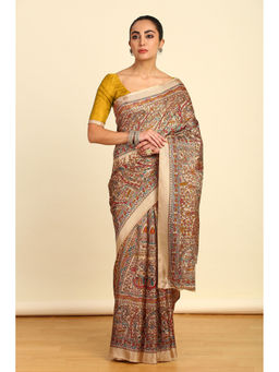 Soch - Gold Paisley Print Saree with Unstitched Blouse