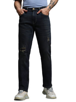 Jack & Jones - Navy Blue Distressed Clark Regular Fit Jeans