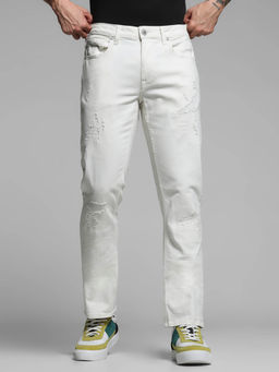 Jack & Jones - White Distressed Clark Regular Fit Jeans