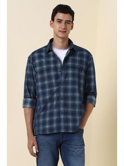 Allen Solly - Navy Blue Slim Fit Checks Full Sleeves Casual Shirt