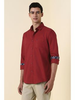 Allen Solly - Red Slim Fit Solid Full Sleeves Casual Shirt