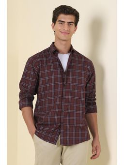 Allen Solly - Maroon Checks Full Sleeves Casual Shirt
