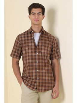 Allen Solly - Brown Classic Fit Checks Half Sleeves Casual Shirt