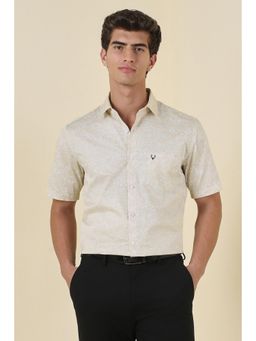 Allen Solly - Beige Print Half Sleeves Formal Shirt