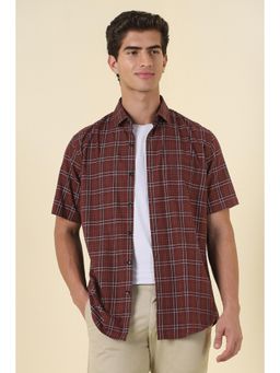 Allen Solly - Maroon Sport Fit Checks Half Sleeves Casual Shirt