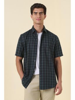 Allen Solly - Navy Blue Sport Fit Checks Half Sleeves Casual Shirt