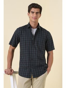 Allen Solly - Navy Blue Sport Fit Checks Half Sleeves Casual Shirt
