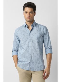 Peter England - Light Blue Slim Fit Print Full Sleeves Casual Shirt