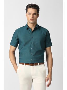 Van Heusen - Teal Checks Half Sleeves Formal Shirt