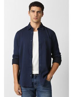 Van Heusen - Navy Blue Solid Full Sleeves Casual Shirt