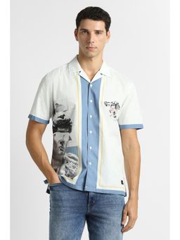 Van Heusen - White Graphic Print Half Sleeves Casual Shirt