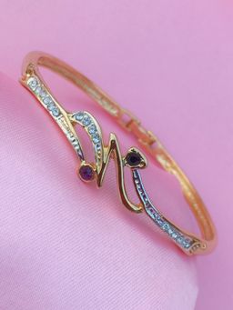 Estele - Gold And Rhodium Plated Artistic Line Cuff Bracelet With Crystals For Women