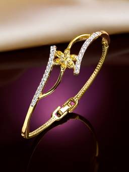 Estele - Gold Plated Wave 6 Stone Flower Bracelet With Crystals For Women