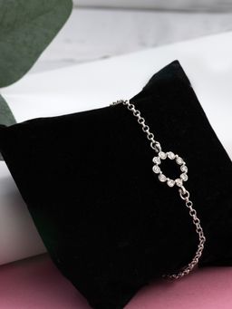 Estele - Rhodium Plated Circular Link Bracelet With Crystals For Women