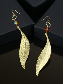 Estele - Gold Plated Leaf Designer Dangle Earrings For Women